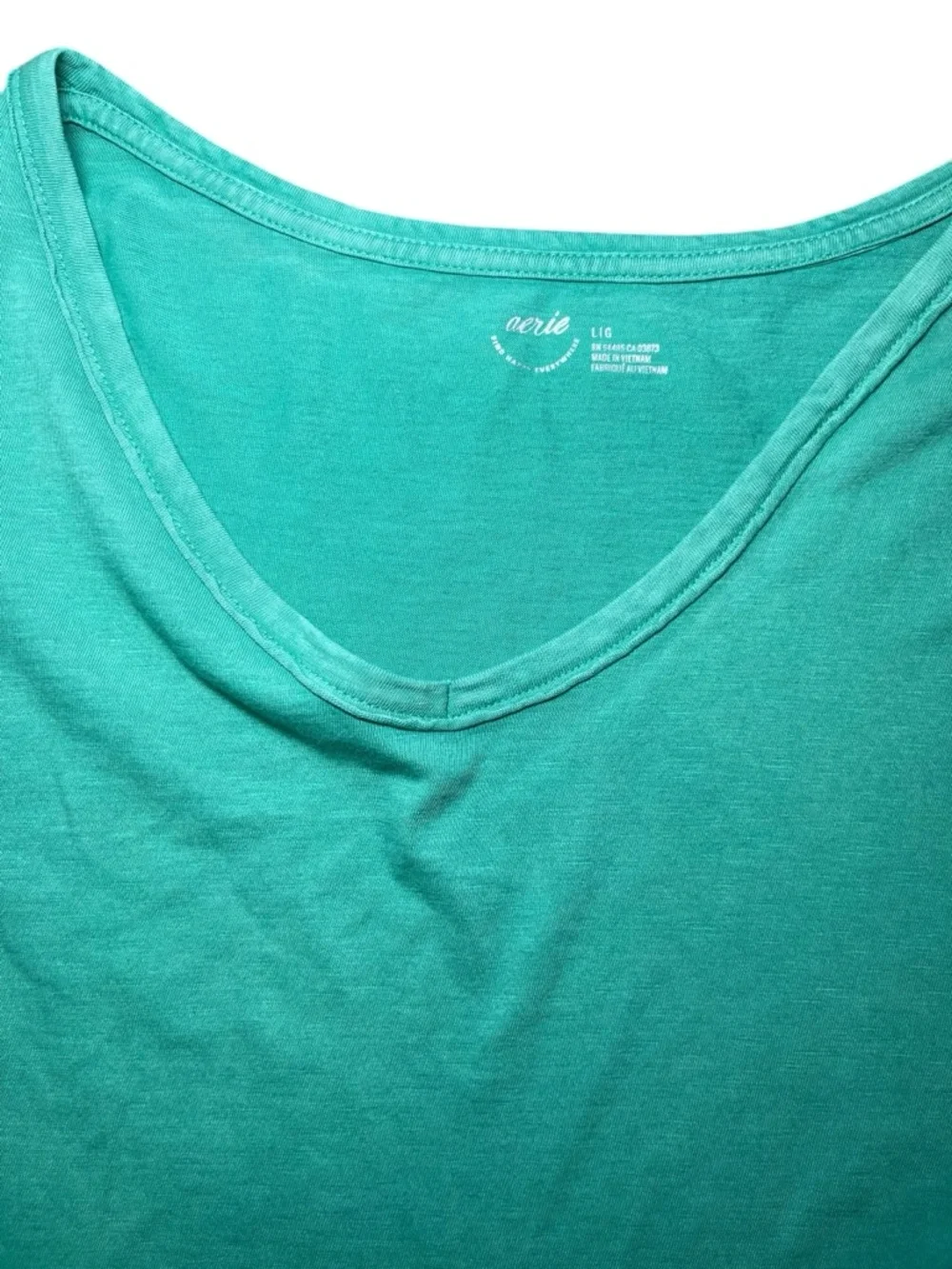 Aerie Mint Green Cotton Distressed V-Neck Oversized Boyfriend T-Shirt Size Large - Picture 7 of 16